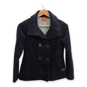 Merrell Women's Black Waffle Textured Fleece Double Breasted Jacket Size Small